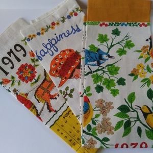 VTG 1970's Linen Calendar Tea Towels NOS
